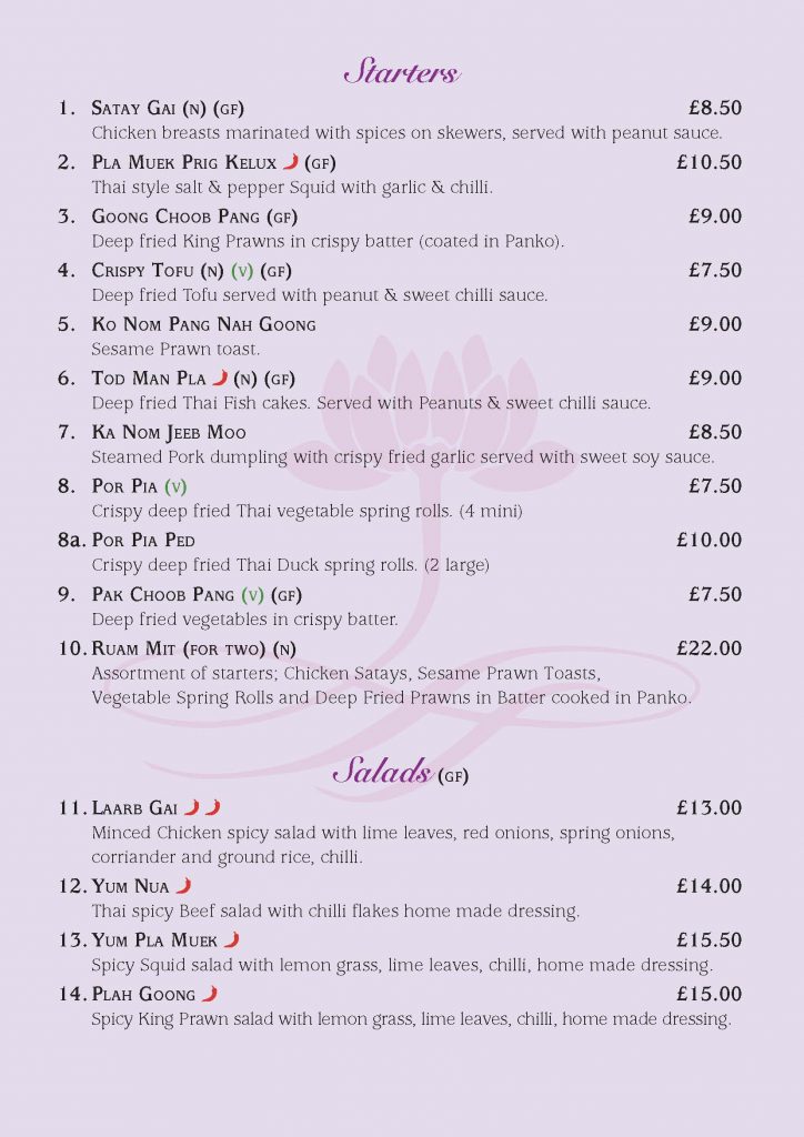 BUA thai SIT IN MENU 2026