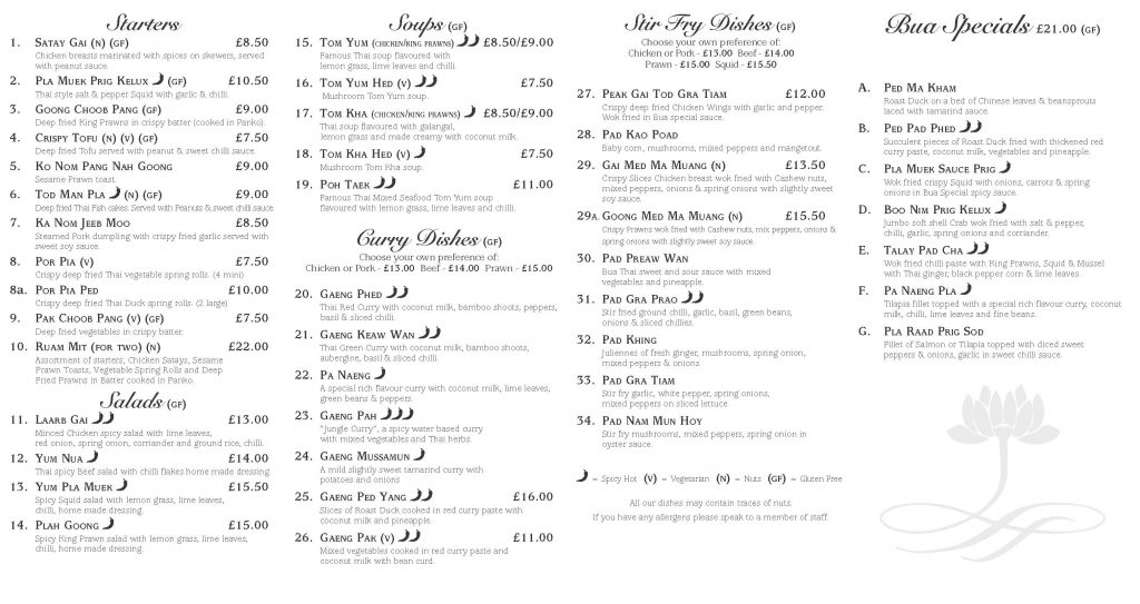 BUA THAI TAKEAWAY MENU 2026